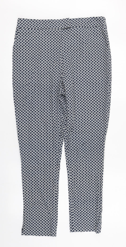 F&F Womens Blue Herringbone Cotton Carrot Trousers Size 12 L27 in Regular Zip