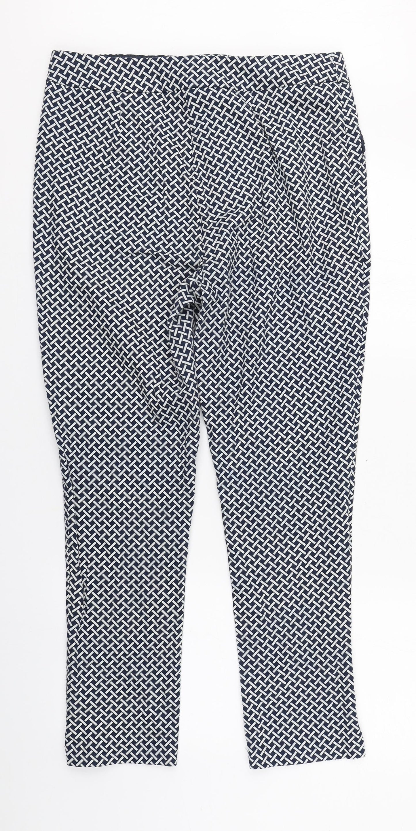 F&F Womens Blue Herringbone Cotton Carrot Trousers Size 12 L27 in Regular Zip