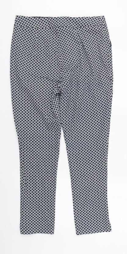 F&F Womens Blue Herringbone Cotton Carrot Trousers Size 12 L27 in Regular Zip