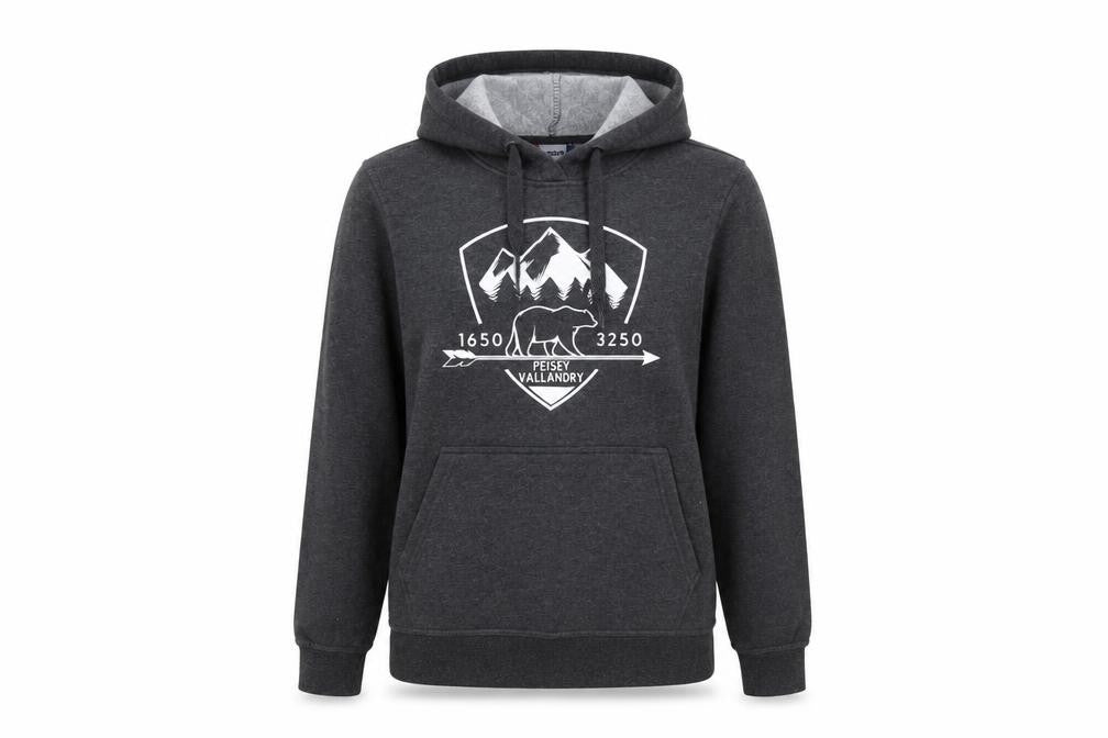 Front view of Clique women’s grey polyester pullover hoodie, size XS, - bear peisey vallandry