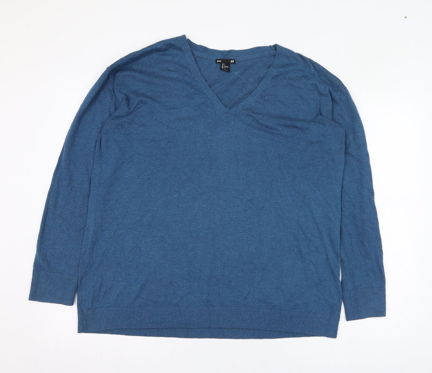 H&M Mens Blue V-Neck  Polyester Pullover Jumper Size L