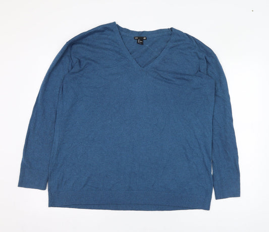 H&M Mens Blue V-Neck  Polyester Pullover Jumper Size L