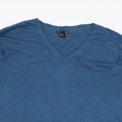 H&M Mens Blue V-Neck  Polyester Pullover Jumper Size L