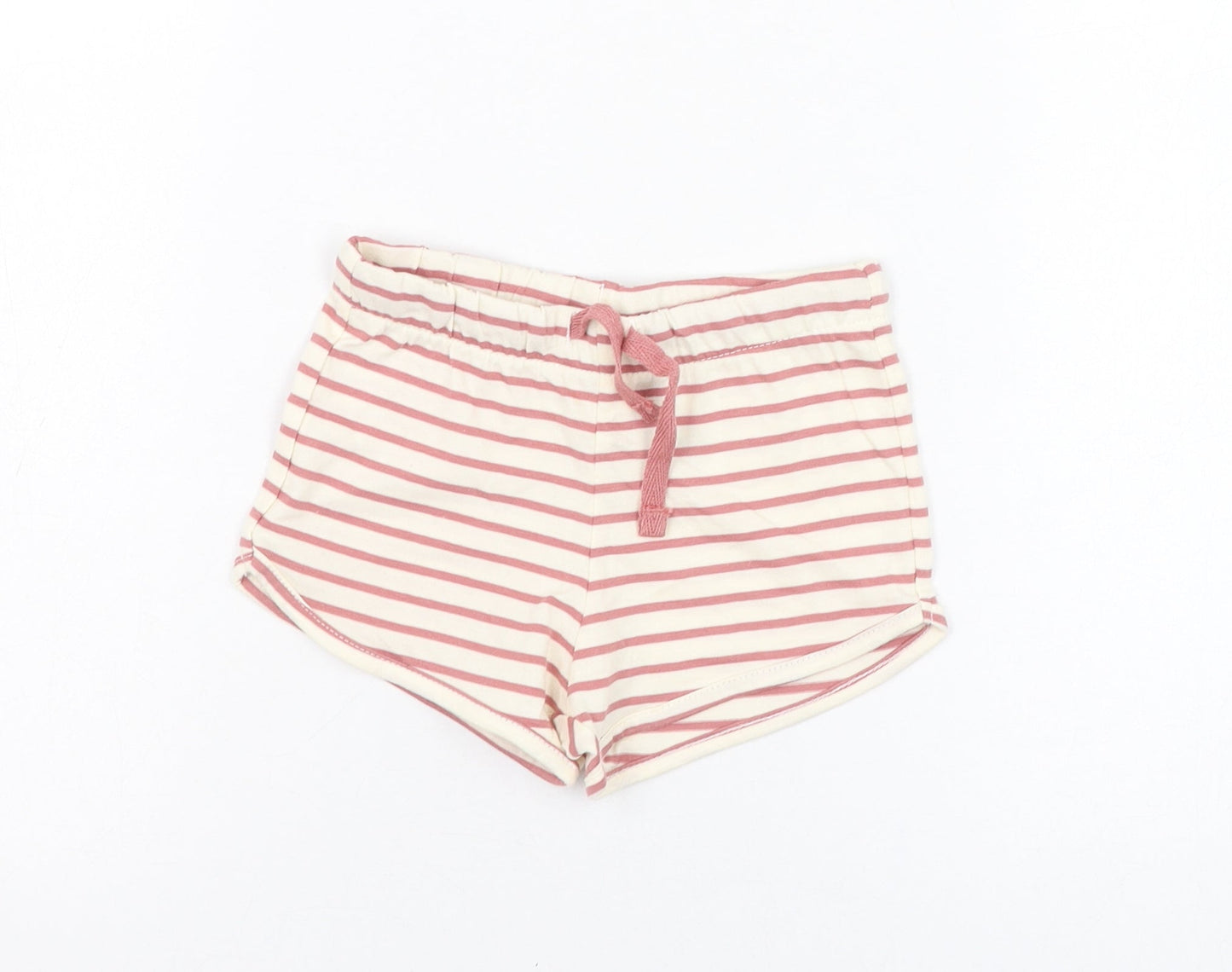H&M Girls Ivory Striped Cotton Cropped Trousers Size 9-12 Months  Pullover