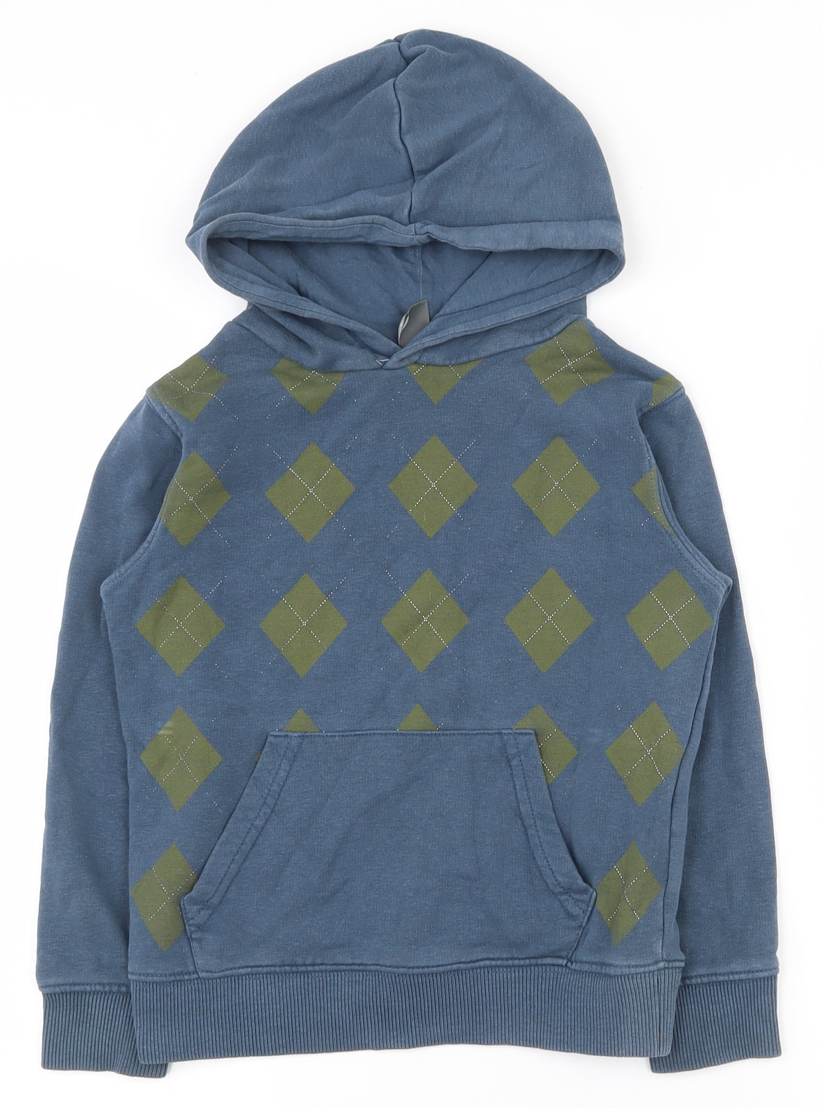 Zara Boys Blue Argyle/Diamond Cotton Pullover Hoodie Size 4-5 Years  Pullover