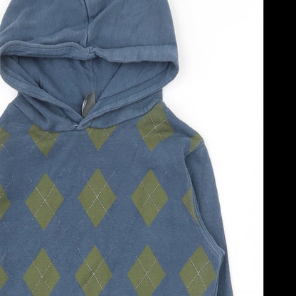 Zara Boys Blue Argyle/Diamond Cotton Pullover Hoodie Size 4-5 Years  Pullover