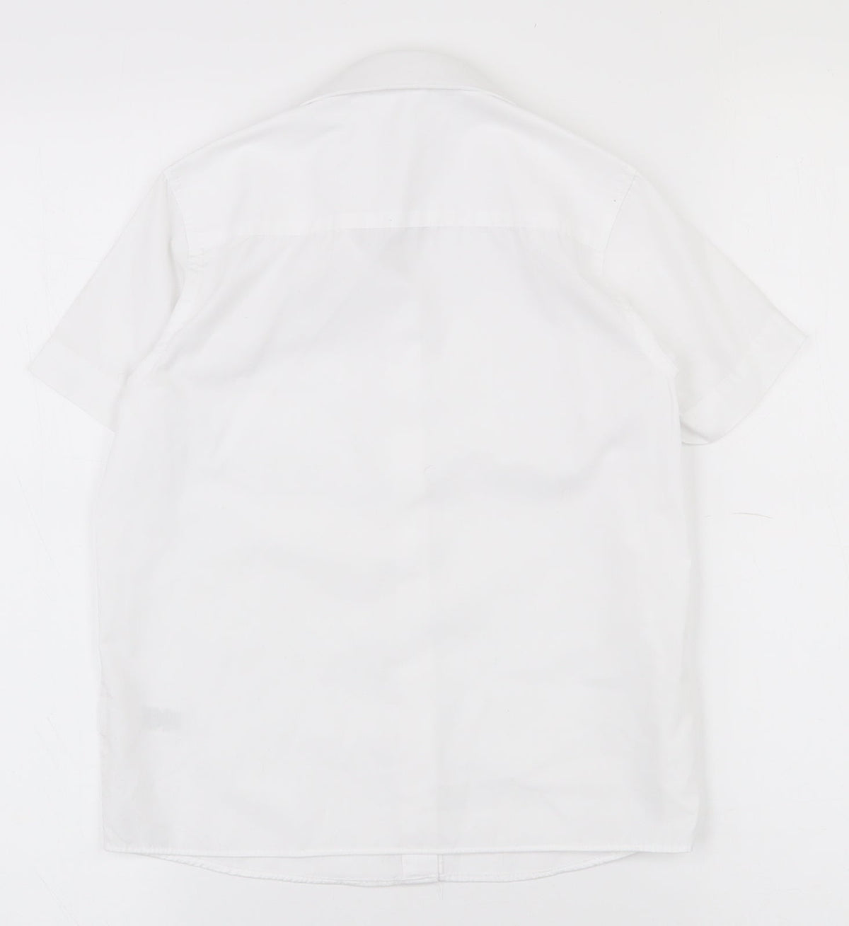 Back view of Dunnes girls’ white polyester basic button-up, size 5-6, years collared button - school wear