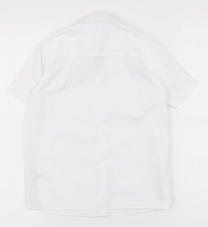 Back view of Dunnes girls’ white polyester basic button-up, size 5-6, years collared button - school wear