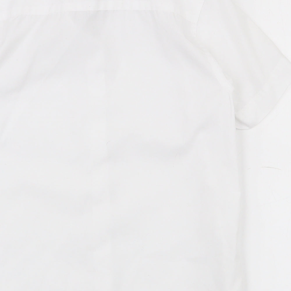 Brand and care label for Dunnes girls’ white polyester basic button-up, size 5-6, years collared button - school wear