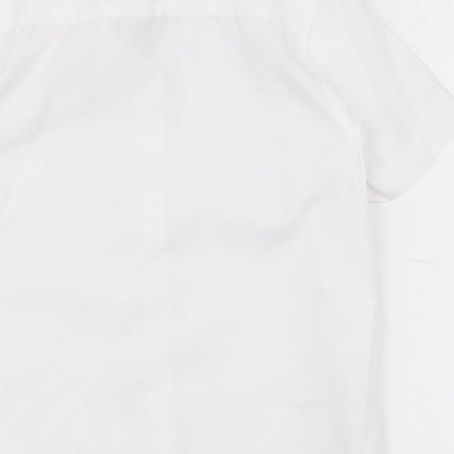 Brand and care label for Dunnes girls’ white polyester basic button-up, size 5-6, years collared button - school wear