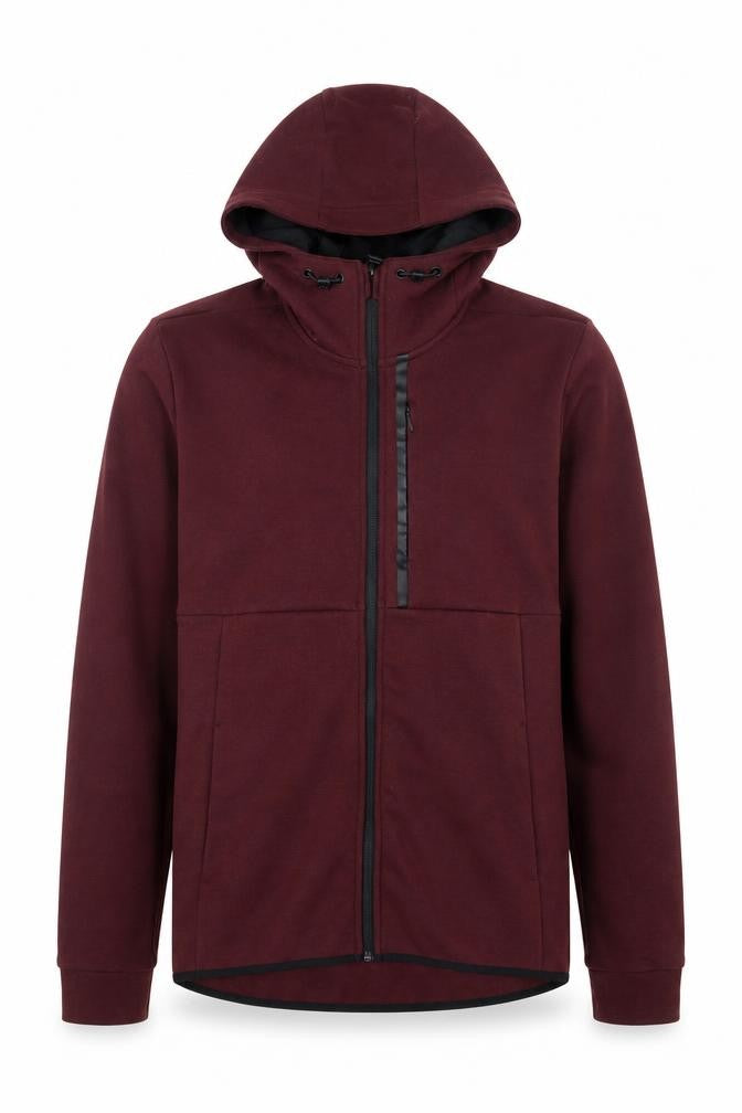 Front view of H&M men’s red cotton full zip hoodie, size S