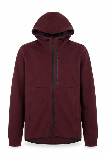 Front view of H&M men’s red cotton full zip hoodie, size S