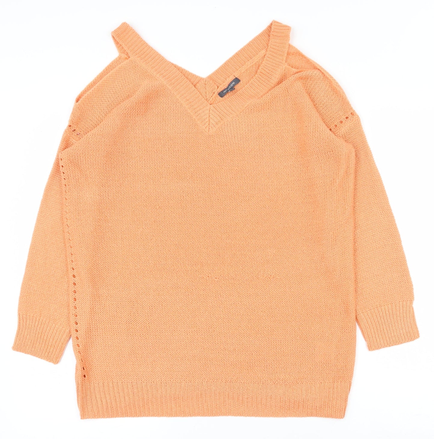 Intuition Womens Orange V-Neck  Acrylic Pullover Jumper Size 12   - 12-14, Open shoulders