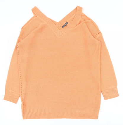 Intuition Womens Orange V-Neck  Acrylic Pullover Jumper Size 12   - 12-14, Open shoulders