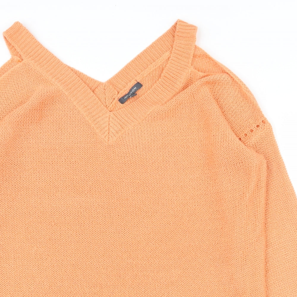 Intuition Womens Orange V-Neck  Acrylic Pullover Jumper Size 12   - 12-14, Open shoulders