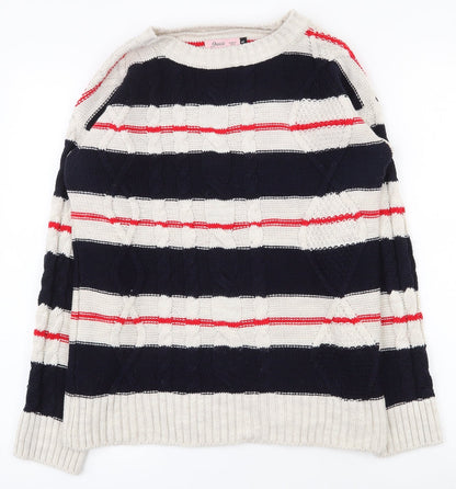 Additional front view of Grace women’s multicoloured round neck striped acrylic jumper, size S