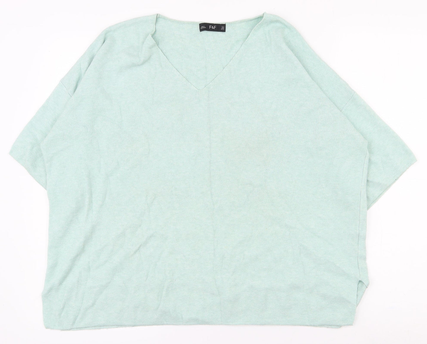 F&F Womens Green V-Neck  Viscose Pullover Jumper Size M