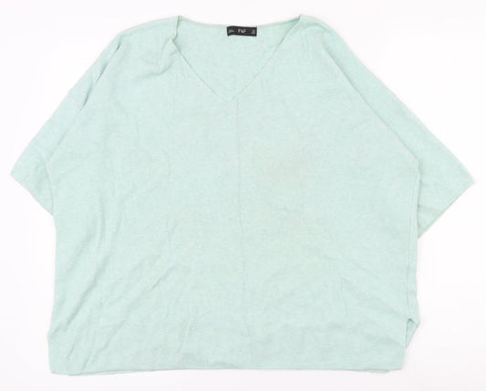 F&F Womens Green V-Neck  Viscose Pullover Jumper Size M