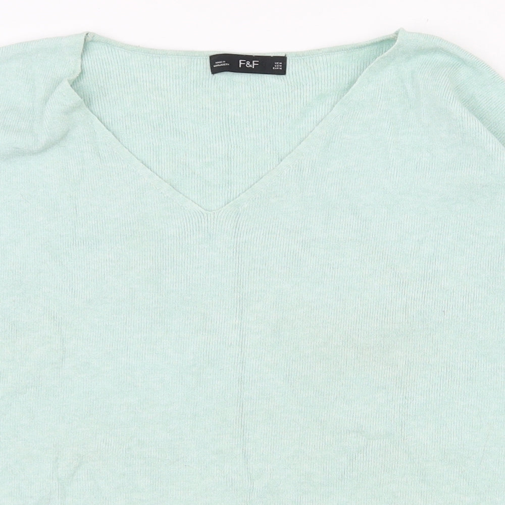 F&F Womens Green V-Neck  Viscose Pullover Jumper Size M
