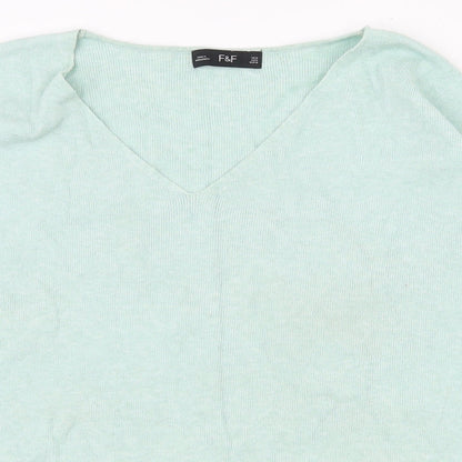F&F Womens Green V-Neck  Viscose Pullover Jumper Size M