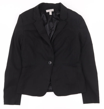 H&M Womens Black  Polyester Jacket Suit Jacket Size 10   - Shoulder Pads