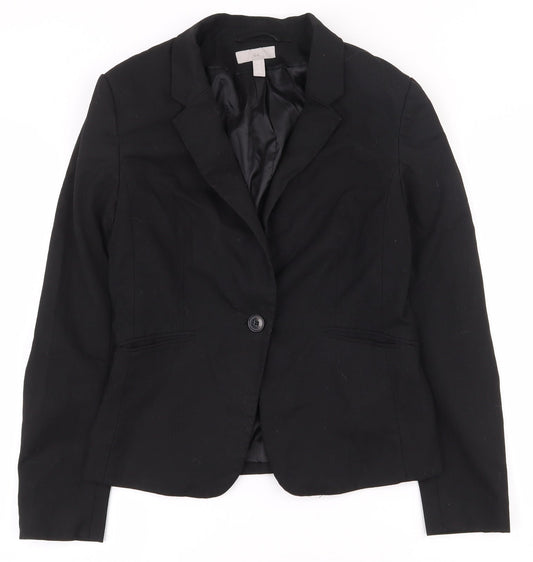 H&M Womens Black  Polyester Jacket Suit Jacket Size 10   - Shoulder Pads
