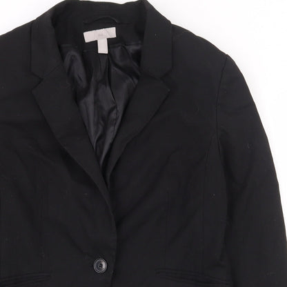 H&M Womens Black  Polyester Jacket Suit Jacket Size 10   - Shoulder Pads