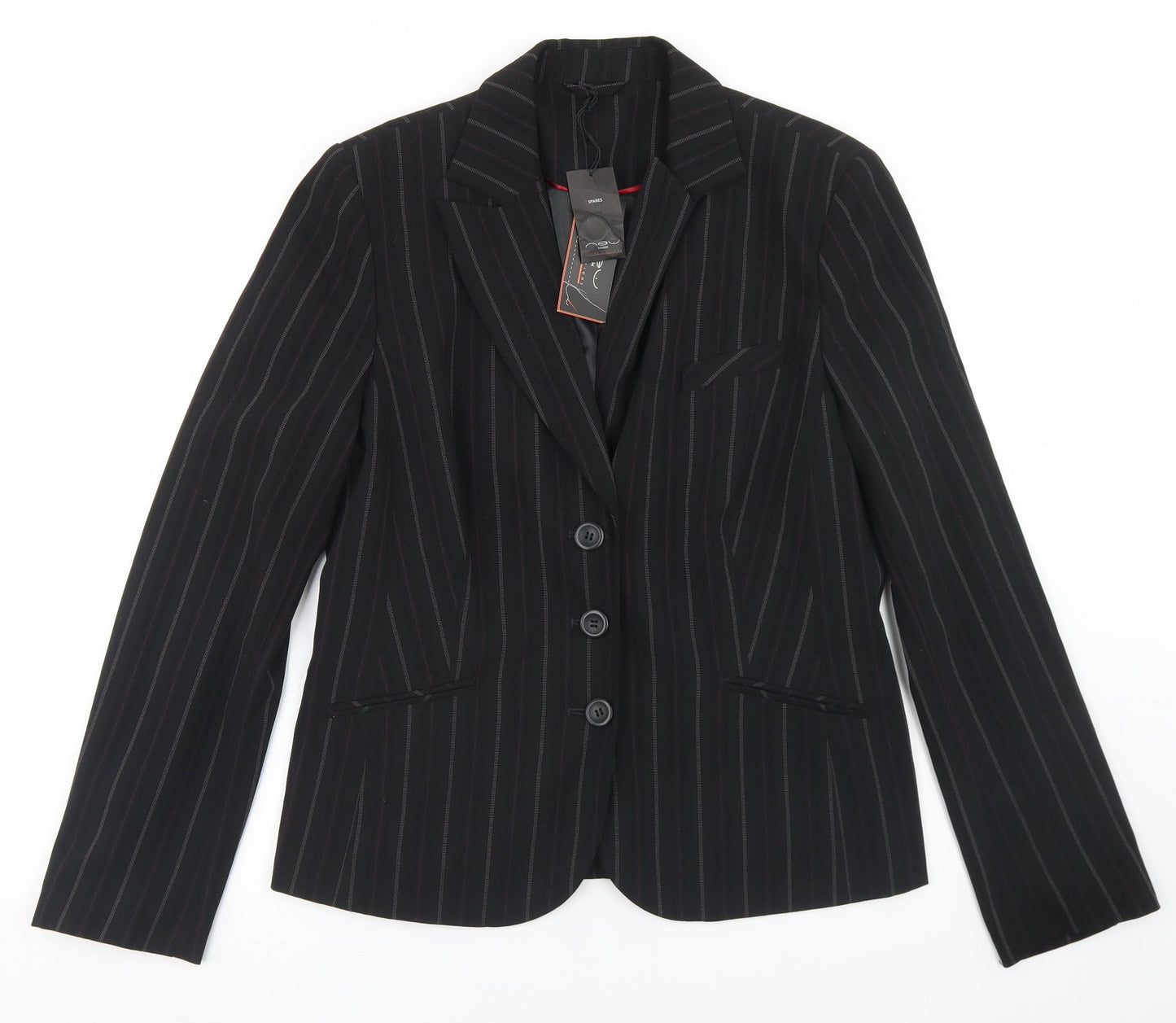 New Look Womens Black Striped Polyester Jacket Blazer Size 16