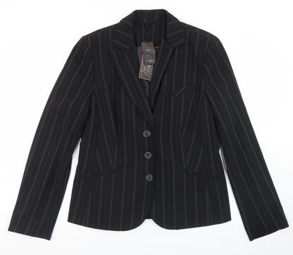 New Look Womens Black Striped Polyester Jacket Blazer Size 16