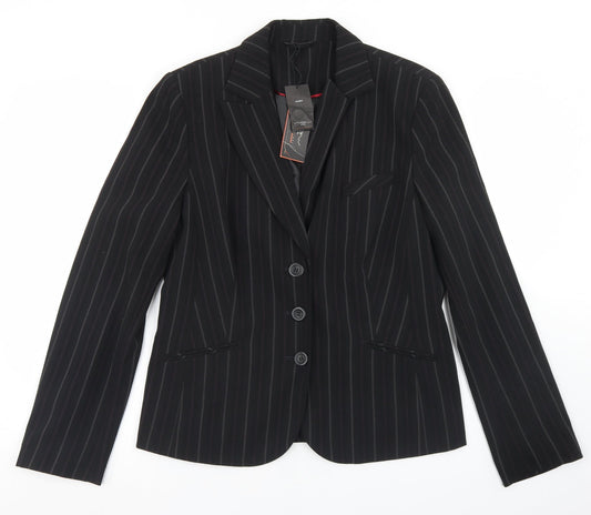 New Look Womens Black Striped Polyester Jacket Blazer Size 16