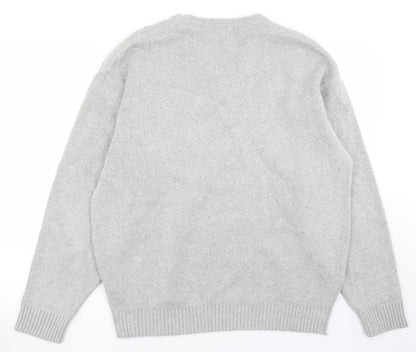 Carson Mens Grey V-Neck  Cotton Pullover Jumper Size L