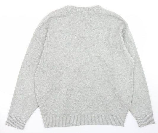 Carson Mens Grey V-Neck  Cotton Pullover Jumper Size L