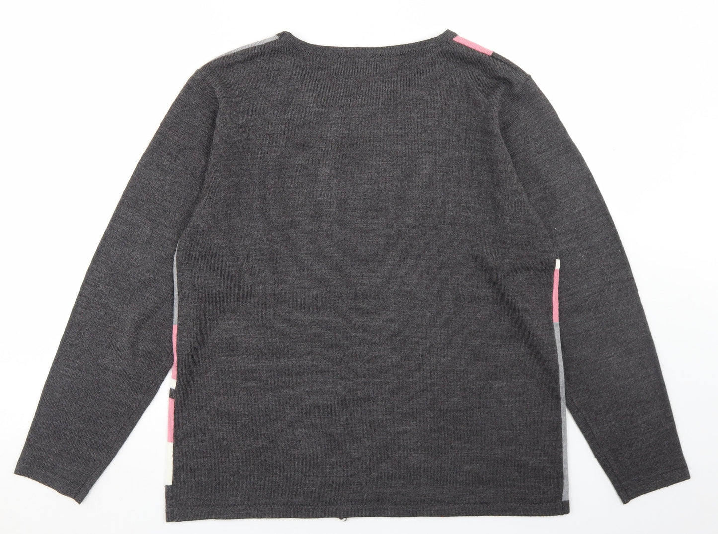 Autonomy Womens Grey Round Neck Check Acrylic Pullover Jumper Size M