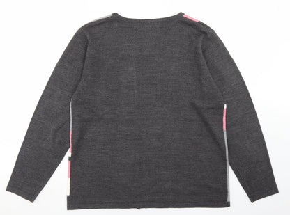 Autonomy Womens Grey Round Neck Check Acrylic Pullover Jumper Size M