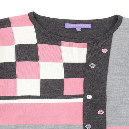 Autonomy Womens Grey Round Neck Check Acrylic Pullover Jumper Size M