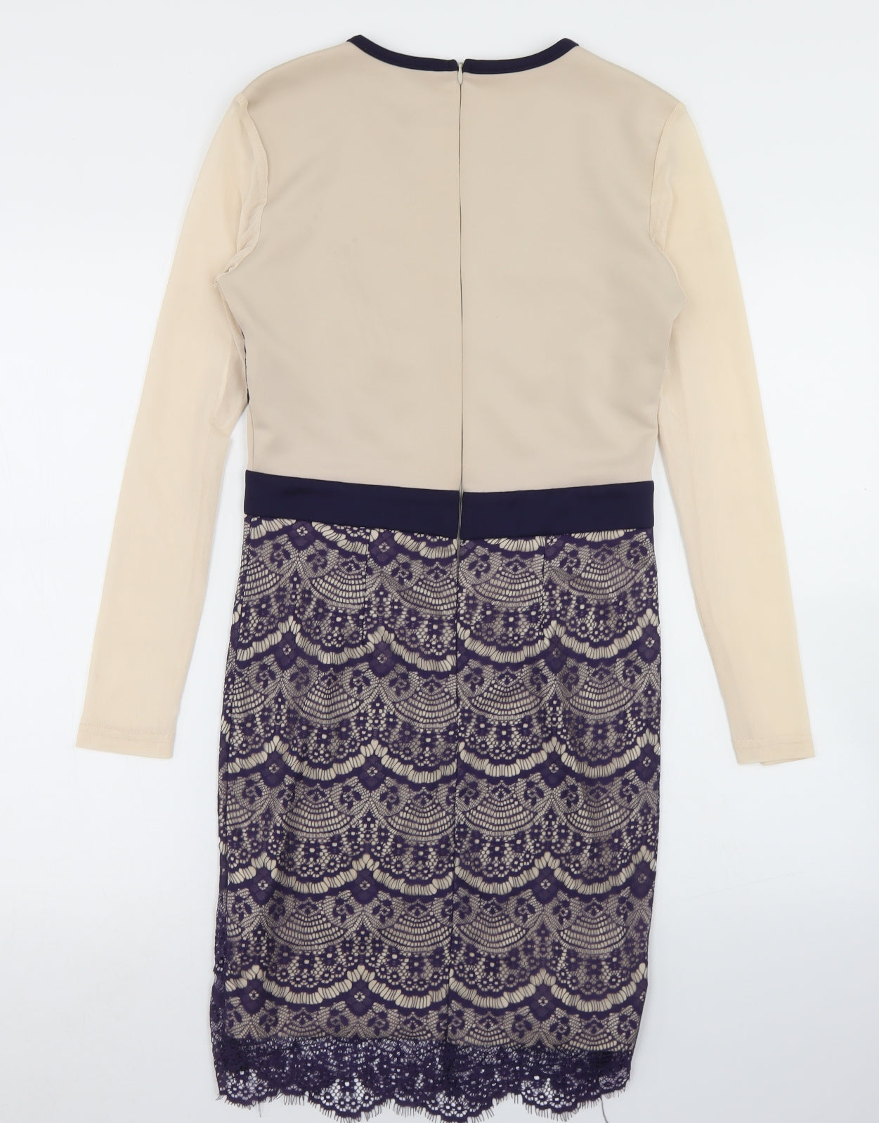 Boohoo Womens Beige  Polyester Pencil Dress  Size 10  Round Neck Zip - Lace