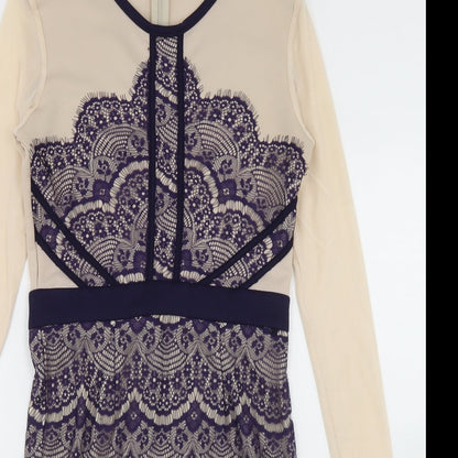 Boohoo Womens Beige  Polyester Pencil Dress  Size 10  Round Neck Zip - Lace