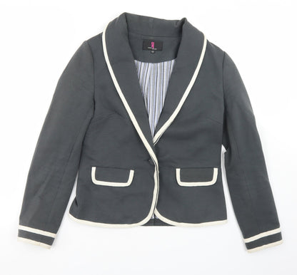 Additional front view of Simon Jeffrey women’s grey cotton jacket blazer, size UK 10