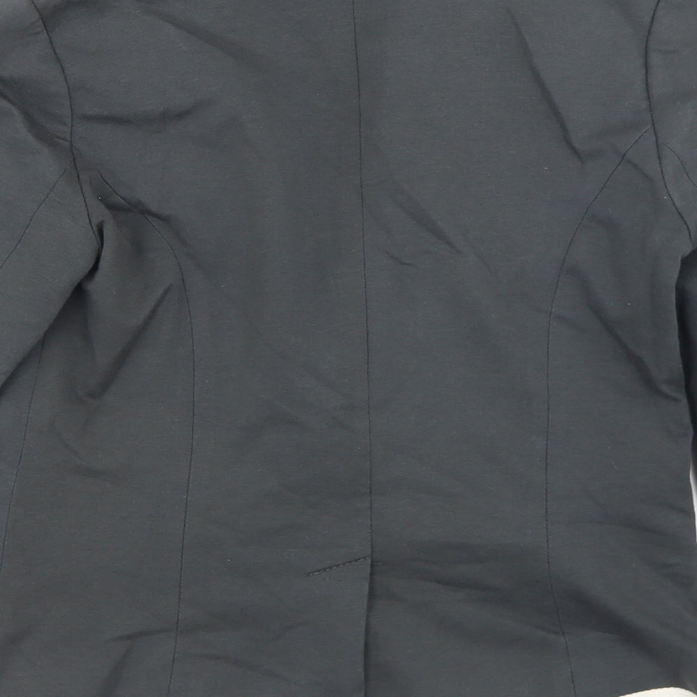 Brand and care label for Simon Jeffrey women’s grey cotton jacket blazer, size UK 10