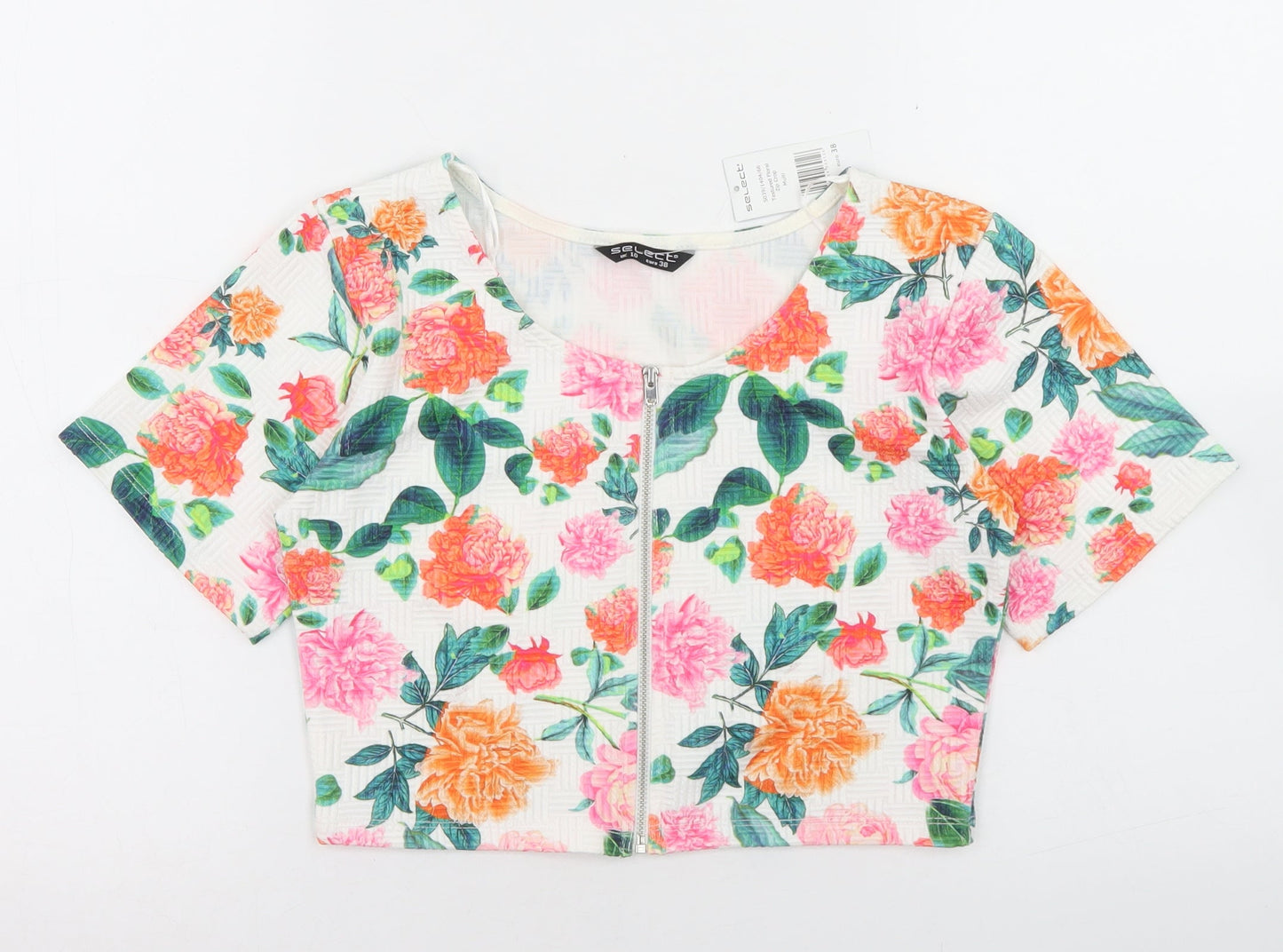 Womens UK Size 10 Select White Cropped T-Shirt