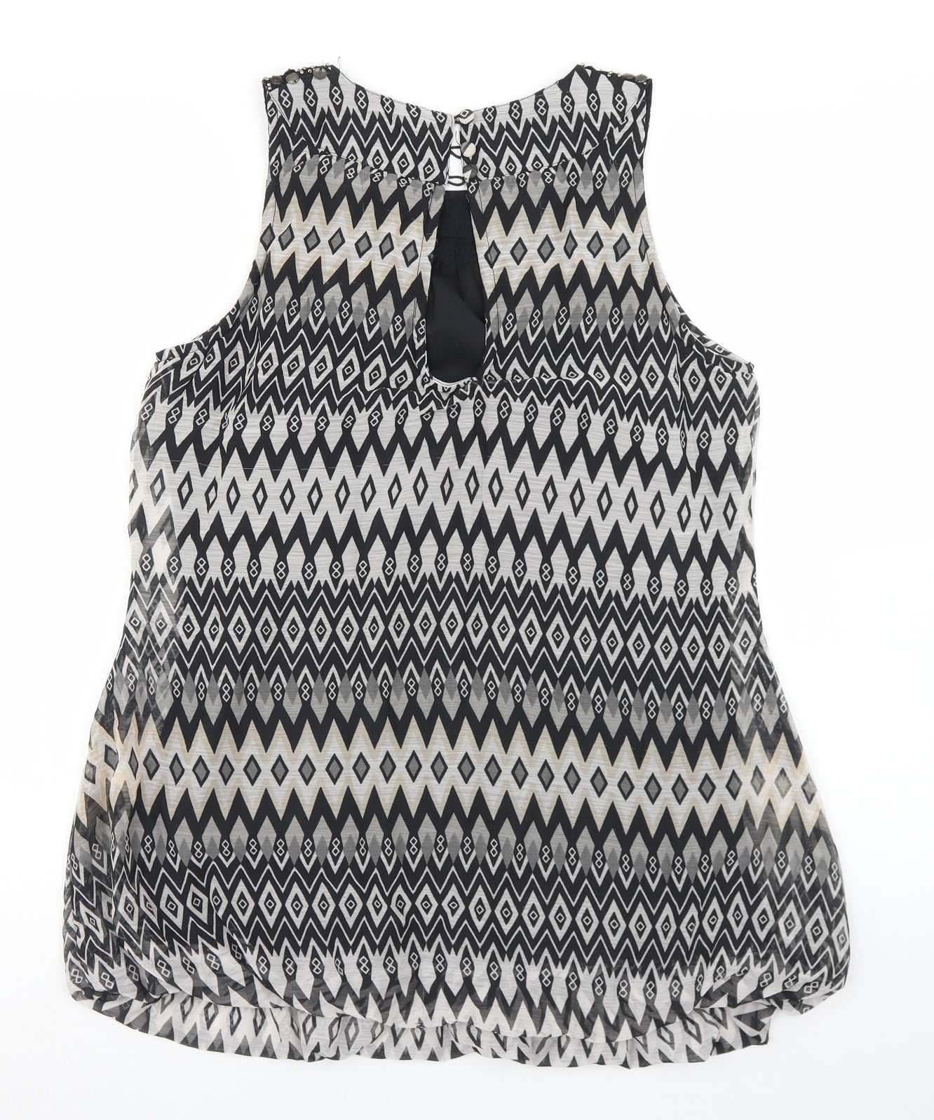 E-vie Womens Black Argyle/Diamond Polyester Basic Blouse Size 12 Round Neck