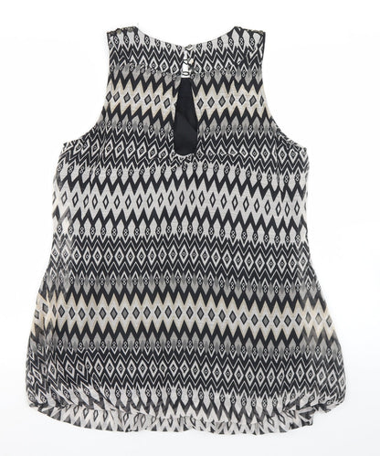 E-vie Womens Black Argyle/Diamond Polyester Basic Blouse Size 12 Round Neck