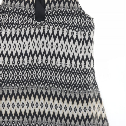 E-vie Womens Black Argyle/Diamond Polyester Basic Blouse Size 12 Round Neck