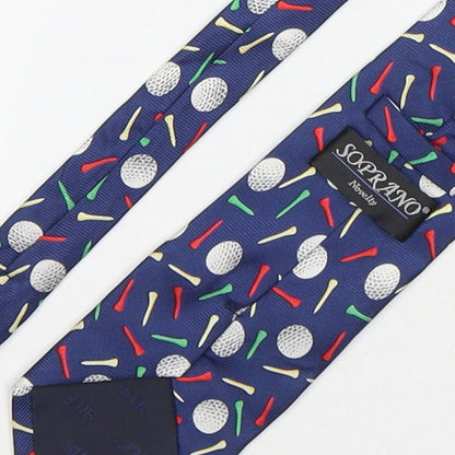 Soprano Mens Multicoloured Geometric Silk Pointed Tie One Size - Golf