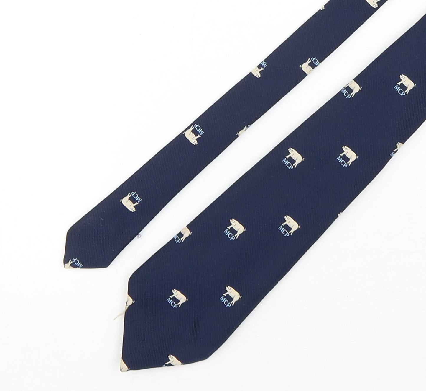 Ernex Mens Blue Geometric Polyester Pointed Tie One Size - Pig print