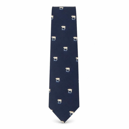 Front view of Ernex men’s blue geometric polyester pointed tie one size - pig print