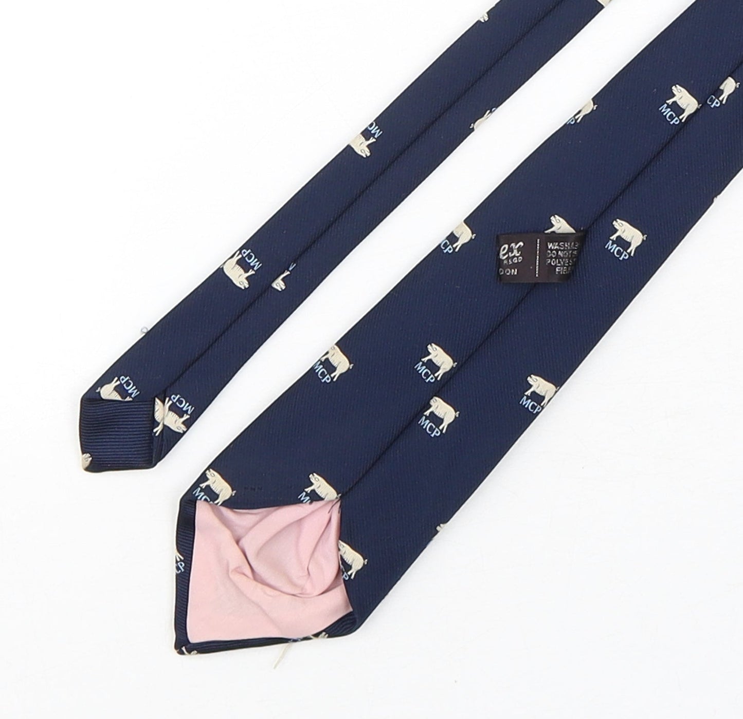 Ernex Mens Blue Geometric Polyester Pointed Tie One Size - Pig print
