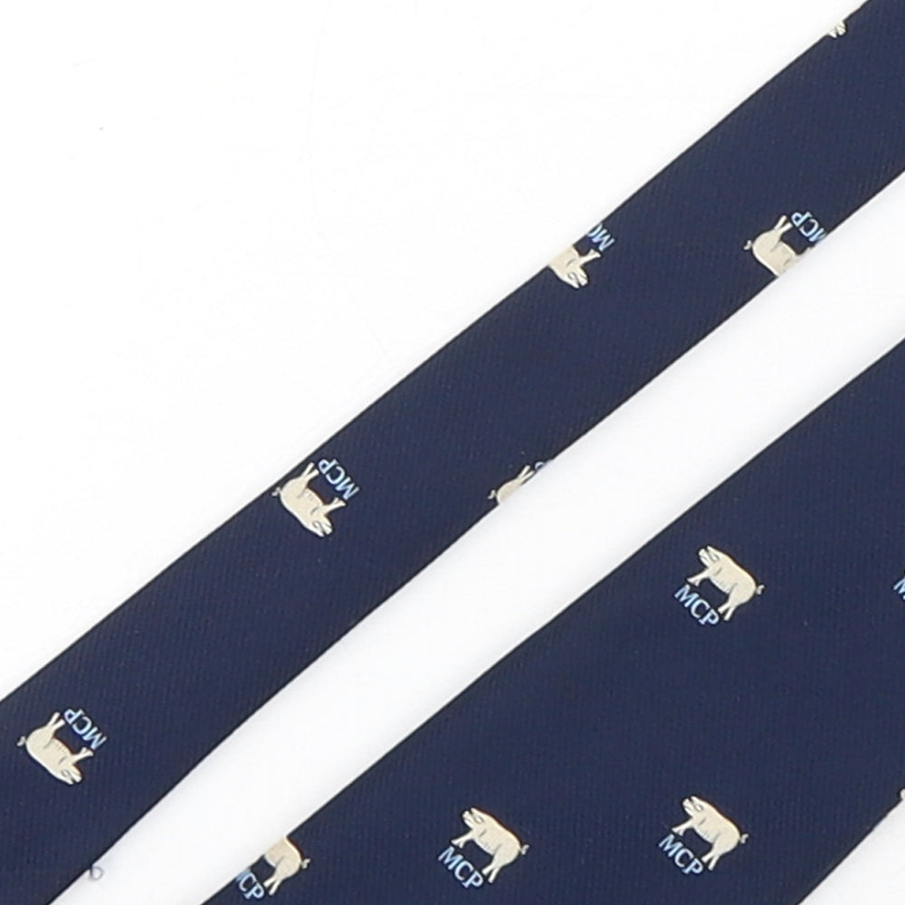 Ernex Mens Blue Geometric Polyester Pointed Tie One Size - Pig print