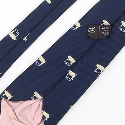 Ernex Mens Blue Geometric Polyester Pointed Tie One Size - Pig print