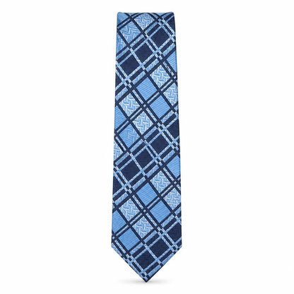 Front view of Boots men’s blue plaids & checks polyester pointed tie one size